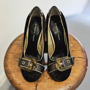 Roberto Vianni velvet and leather stiletto pumps, size 5.5